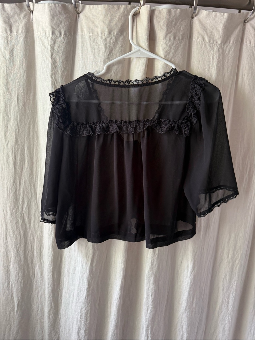 Black Lace-Trim Sheer Button-Front Women’s Top - Picture 2 of 2